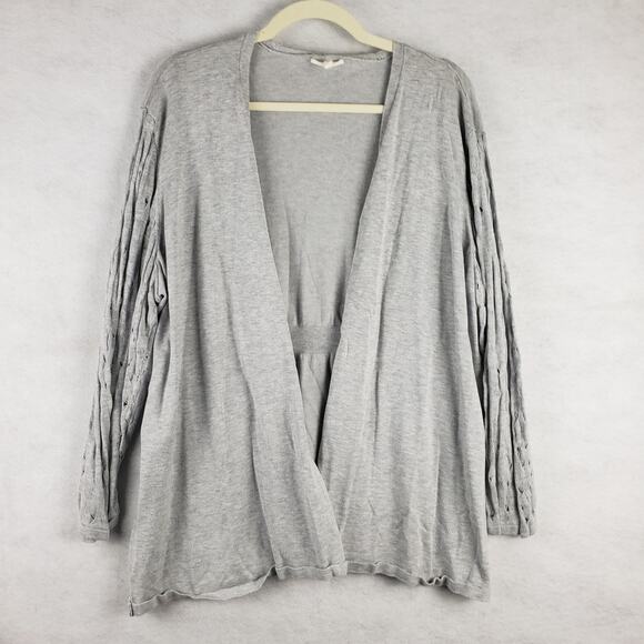 Maurices Women's 3X Open Front Cardigan Sweater Light Gray Pointelle Knit Sleeve - Picture 1 of 9